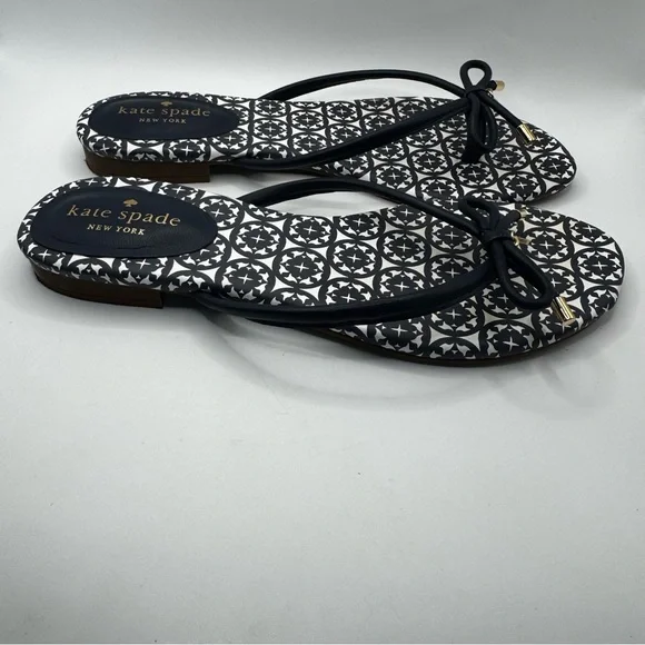 Kate Spade Mystic Bow Flats Sandals Navy White - Picture 5 of 8